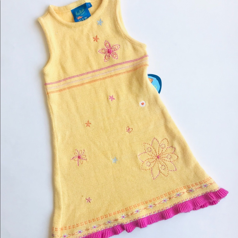 Kaboo Yellow Beaded Embroidered Knit Jumper Sleeveless Dress